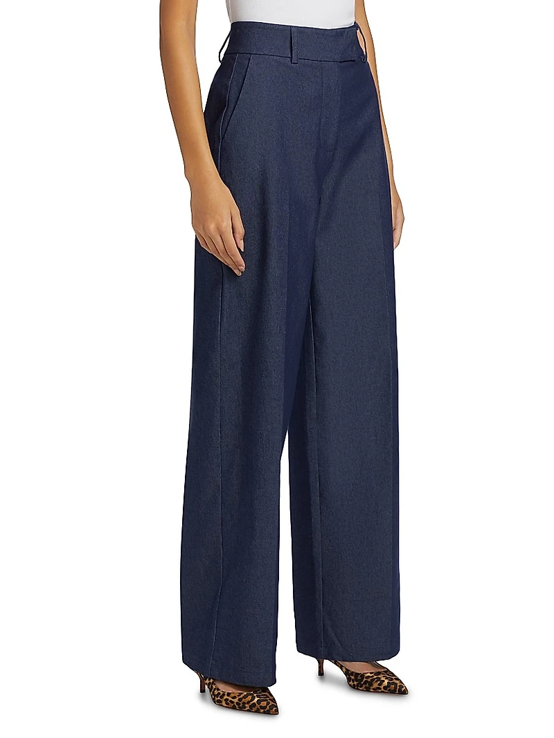 Stretch Denim Wide-Leg Pants