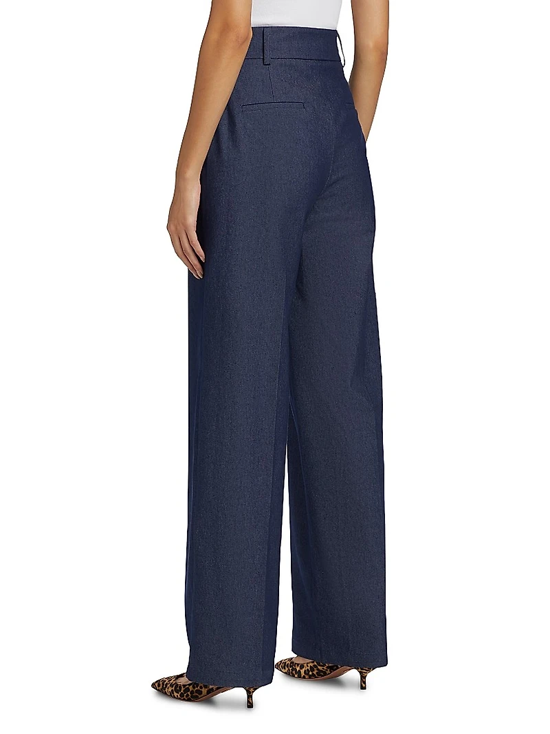 Stretch Denim Wide-Leg Pants
