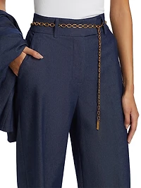 Stretch Denim Wide-Leg Pants