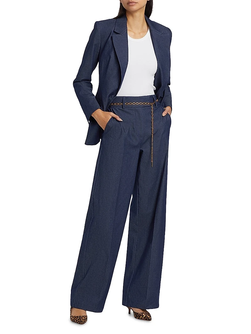 Stretch Denim Wide-Leg Pants