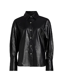 Faux-Leather Button-Front Shirt