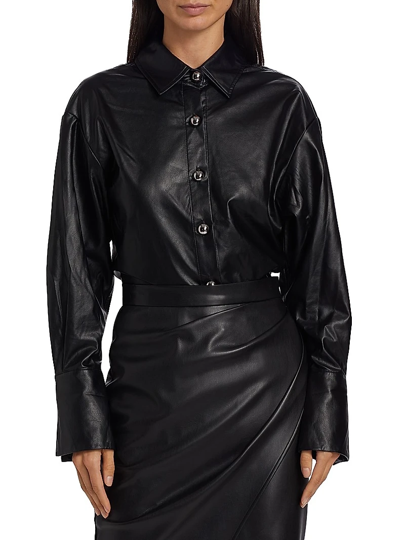 Faux-Leather Button-Front Shirt