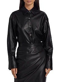 Faux-Leather Button-Front Shirt