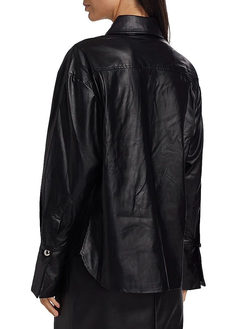 Faux-Leather Button-Front Shirt