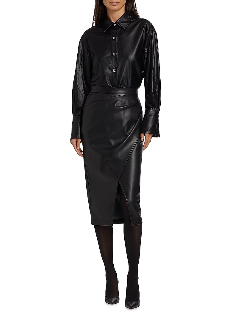 Faux-Leather Button-Front Shirt