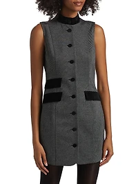 Velvet-Trim Sleeveless Sheath Minidress