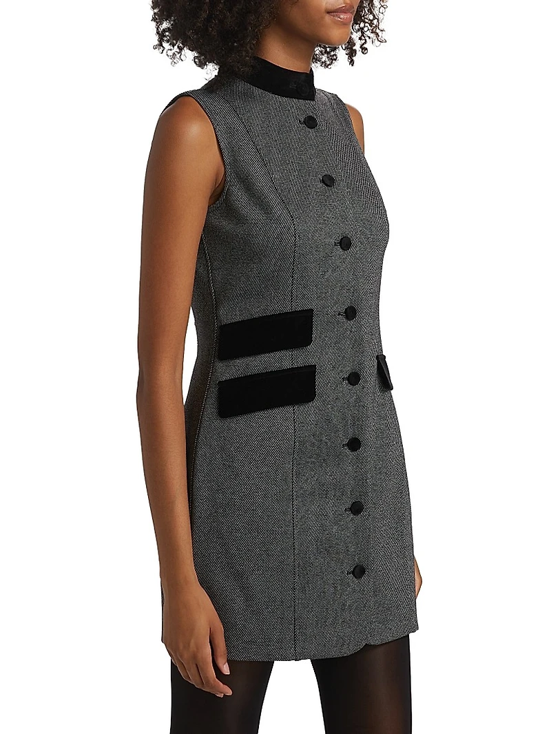 Velvet-Trim Sleeveless Sheath Minidress