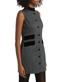 Velvet-Trim Sleeveless Sheath Minidress