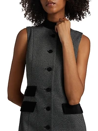 Velvet-Trim Sleeveless Sheath Minidress