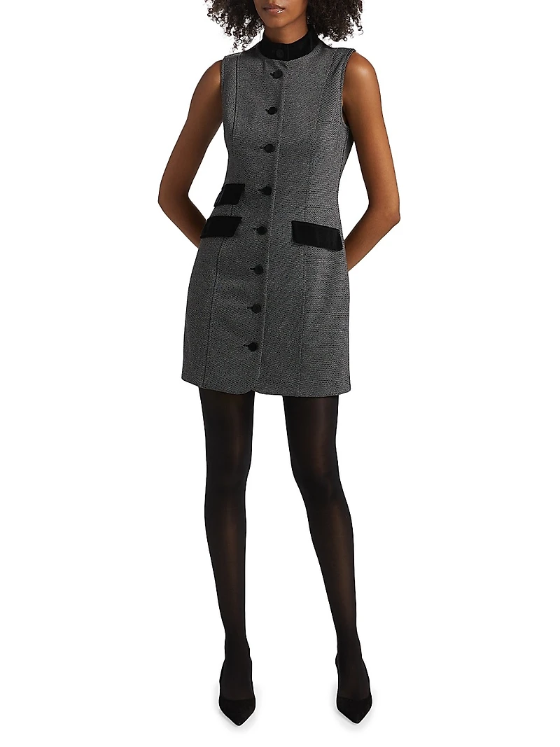 Velvet-Trim Sleeveless Sheath Minidress