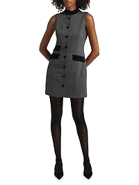 Velvet-Trim Sleeveless Sheath Minidress