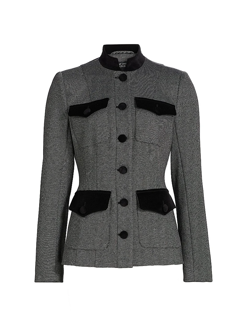 Velvet-Trim Military Blazer