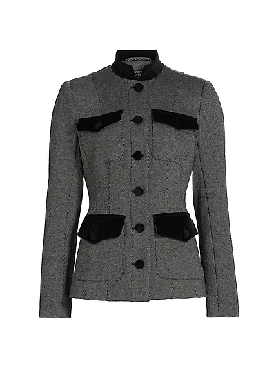 Velvet-Trim Military Blazer