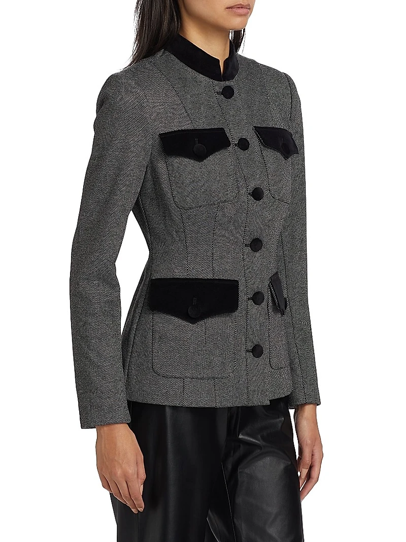 Velvet-Trim Military Blazer