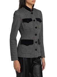 Velvet-Trim Military Blazer
