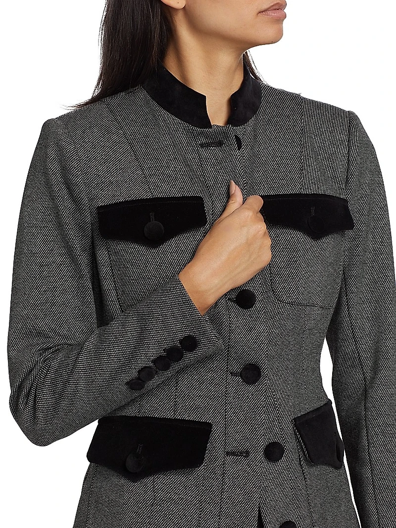 Velvet-Trim Military Blazer