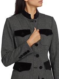 Velvet-Trim Military Blazer
