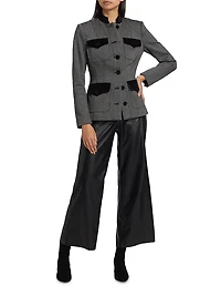 Velvet-Trim Military Blazer