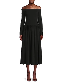 Rosette Off-The-Shoulder Midi-Dress