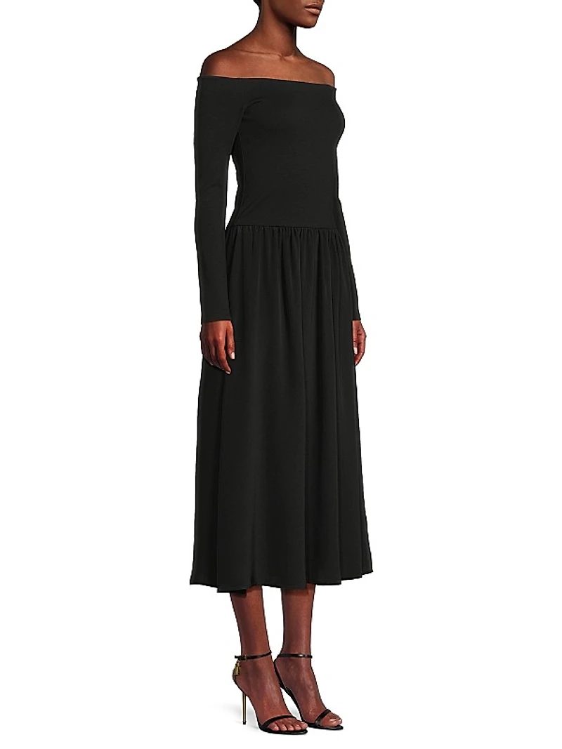 Rosette Off-The-Shoulder Midi-Dress