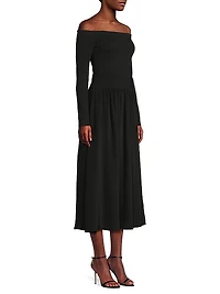 Rosette Off-The-Shoulder Midi-Dress
