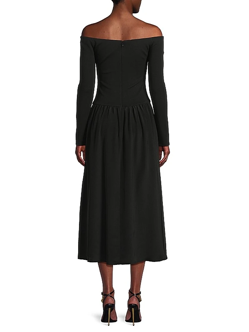 Rosette Off-The-Shoulder Midi-Dress