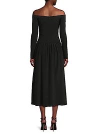 Rosette Off-The-Shoulder Midi-Dress