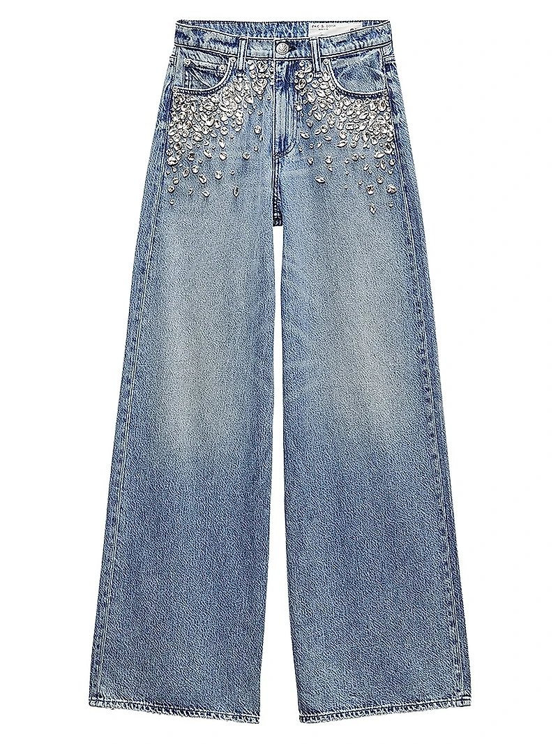 Featherweight Sofie Embellished High-Rise Wide-Leg Jeans