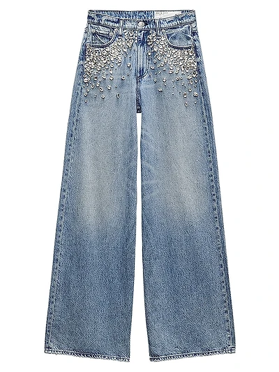 Featherweight Sofie Embellished High-Rise Wide-Leg Jeans