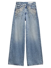Featherweight Sofie Embellished High-Rise Wide-Leg Jeans