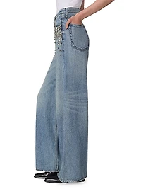 Featherweight Sofie Embellished High-Rise Wide-Leg Jeans