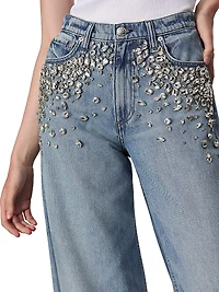 Featherweight Sofie Embellished High-Rise Wide-Leg Jeans