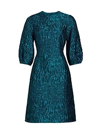 Floral Jacquard Balloon-Sleeve Dress