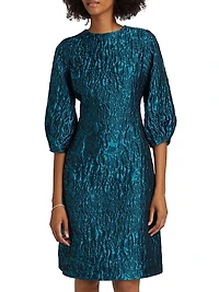 Floral Jacquard Balloon-Sleeve Dress