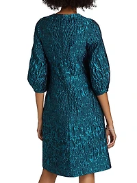 Floral Jacquard Balloon-Sleeve Dress