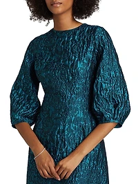 Floral Jacquard Balloon-Sleeve Dress