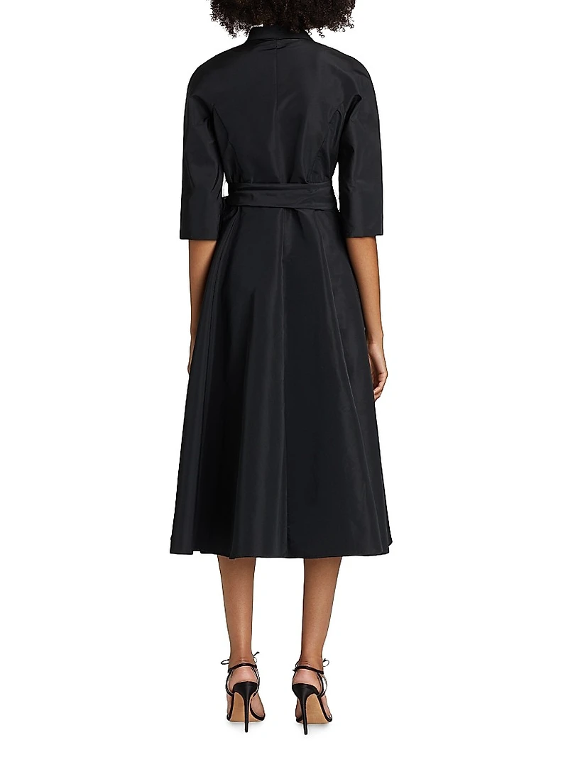 Embellished Taffeta Self-Belt Midi-Shirtdress