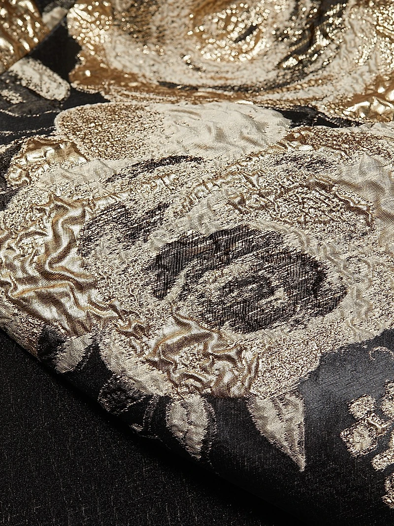 Floral Metallic Jacquard Off-the-Shoulder Gown