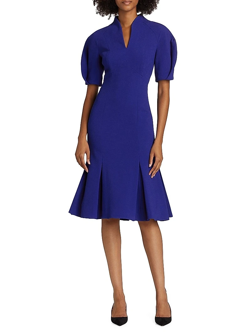 Stretch Crepe V-Neck Midi-Dress