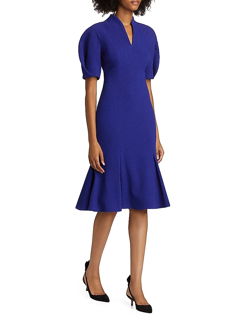 Stretch Crepe V-Neck Midi-Dress