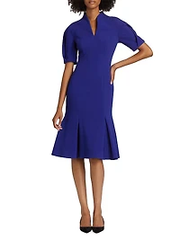 Stretch Crepe V-Neck Midi-Dress