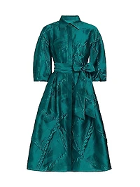 Jacquard Balloon-Sleeve Cocktail Dress