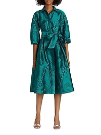Jacquard Balloon-Sleeve Cocktail Dress