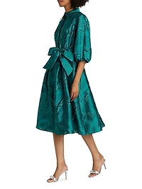 Jacquard Balloon-Sleeve Cocktail Dress