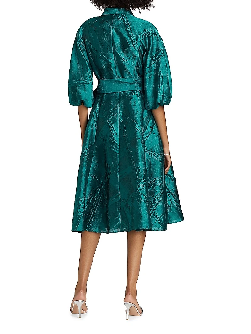 Jacquard Balloon-Sleeve Cocktail Dress
