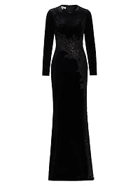 Embellished & Embroidered Stretch Velvet Gown