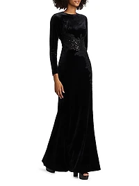 Embellished & Embroidered Stretch Velvet Gown