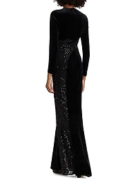 Embellished & Embroidered Stretch Velvet Gown