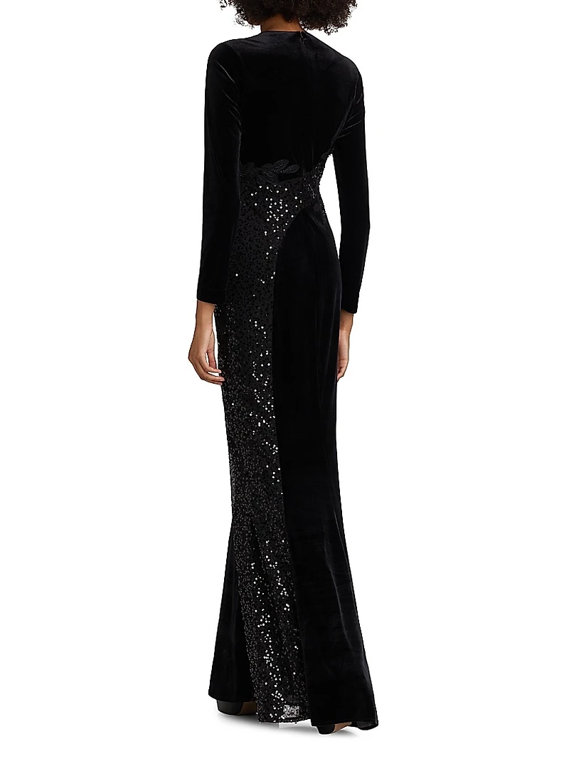 Embellished & Embroidered Stretch Velvet Gown