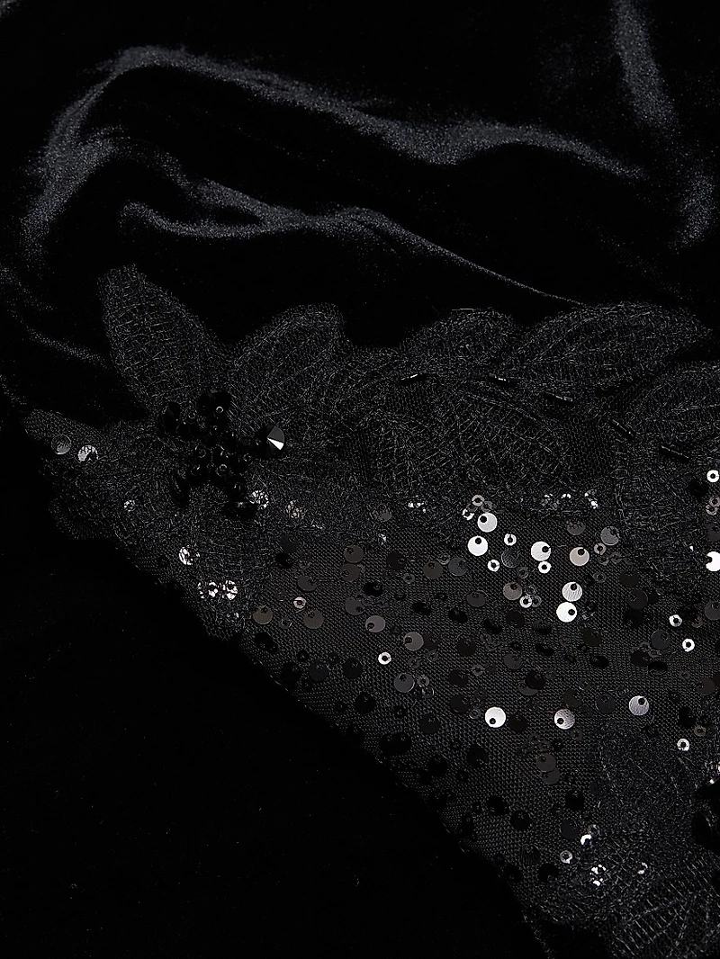 Embellished & Embroidered Stretch Velvet Gown